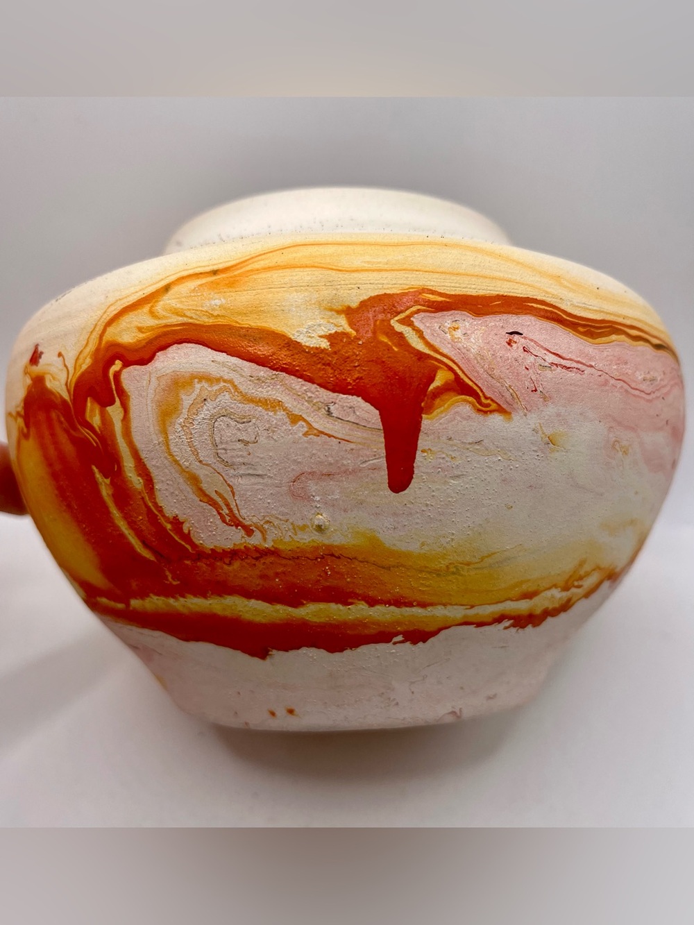 Nemadji USA Marbled Clay Vase Abstract Art Pottery Orange Red